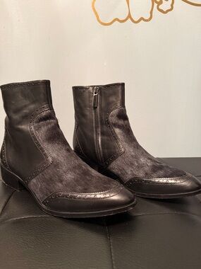 Rachel Zoe Black Leather & Haircalf Ankle Booties